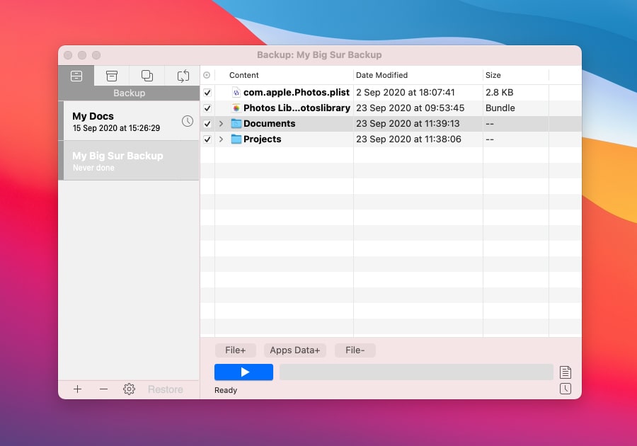 Backup process on macOS Big Sur in Get Backup app