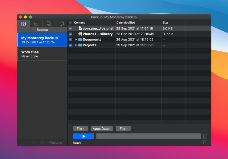 Making a backup of Monterey macOS in Get Backup Pro.
