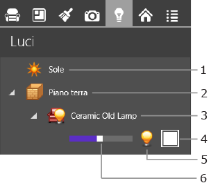 Sorgenti luminose nella finestra di impostazioni